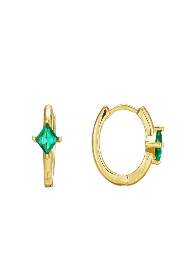 Jacruces Birthstone Earrings for Women Trendy Emerald Birthstone Earring Dainty Small 14k Gold Plated Huggie Hoop Earrings Cubic Zirconia Earring Birthday Gifts for Women Jewelry - Image 3